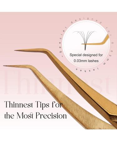 Lash Extension Tweezers for Volume Lash Extensions - Precision Thin Tips - Gold 45 Degree Tweezers - Buy Online on GoSupps.com