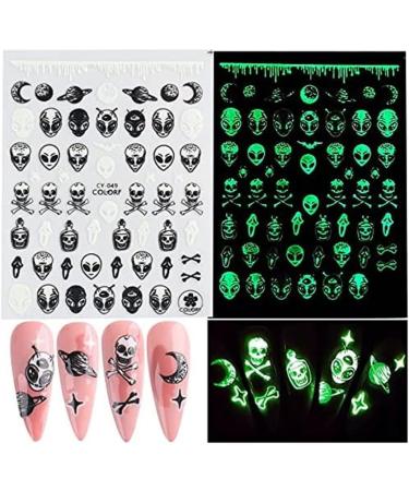 Halloween Nail Art Stickers Glow in The Dark Nail Decals 3D Self-Adhesive Fluorescent Nail Stickers Skull Spider Witch Ghost Pumpkin Bat Snake Nail Design for Women and Girls DIY Acrylic Nail - Buy Online on GoSupps.com