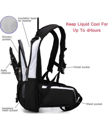 Mubasel Gear Insulated Hydration Backpack - 2L BPA Free Bladder - Keeps Liquid Cool for 4 Hours - Perfect for Running, Hiking, Cycling, Camping - Black/White - Buy Online on GoSupps.com