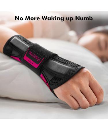 FREETOO Fitted Wrist Brace for Carpal Tunnel Relief - Adjustable Night Support with Metal Splint for Arthritis & Tendonitis - Right/Left Hand Size S/M (13-20CM) - Black Red - Buy Online on GoSupps.com