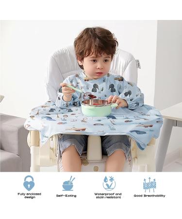 Vicloon Baby Bibs with Sleeves - Waterproof Long Sleeve Feeding Apron for Infant & Toddler - Blue - Buy Online on GoSupps.com