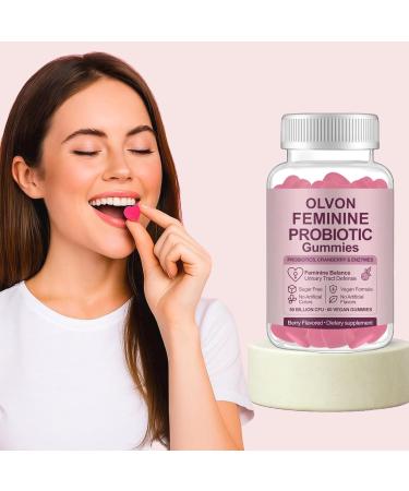 OLVON Feminine Probiotic Gummies - Vaginal & Urinary Tract Health - 50 Billion CFU with Cranberry Enzymes & D-Mannose - Vegan Sugar Free - Berry Flavor - 60 Gummies - Buy Online on GoSupps.com