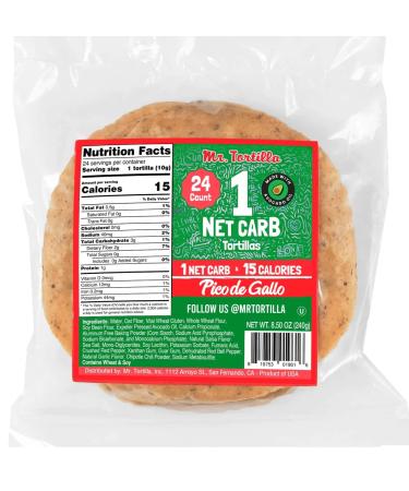 Mr. Tortilla - Low Carb Tortillas  15 Calorie Keto Soft Taco Shells for Wraps, Quesadillas & Tostadas - Healthy Vegan Tortilla Wraps with No Cholesterol - Low on Calories & Fat (Pico de Gallo, 24 Count (Pack of 1))
