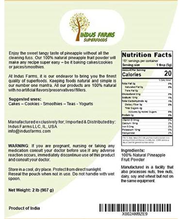 Indus Farms 100% Natural Pineapple Fruit Powder 2 LB - Bromelain Supplement for Baking, Beverages, Seasoning, and Skin-Care - GMO-Free, Vegan - 2 Pound Pack - Buy Online on GoSupps.com