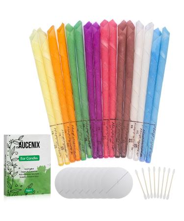 Hopi Ear Candles Aucenix Pure Ear Candles Kit for Ear Blocked Non-Toxic Cylinders Fragrance Hollow Cone Beeswax Candle Cones with 8 Protective Disks Tray+8 Cotton Swab 8 Colors