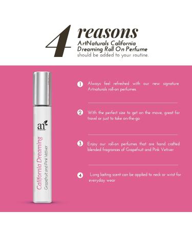 Artnaturals California Dreaming - Roll On Perfume- Rollerball Fragrance - Grapefruit & Pink Vetiver Scent - .33 oz - Buy Online on GoSupps.com