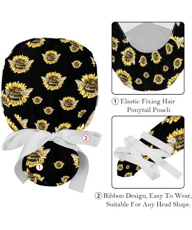 Nurse Scrub Caps - 2 Pcs Women Bee Pattern Adjustable Working Cap with Button and Sweatband - Buy Online on GoSupps.com