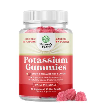 High Potency Potassium Gummies for Adults - Powerful Potassium Supplement Gummies for Optimal Health - Delicious Strawberry-Flavored 60 Vegan 60 Count (Pack of 1)
