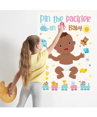 Pin the Pacifier Game Set for African American Baby Shower - 36 Pcs Stickers & Blindfold | Fun Party Supplies - Buy Online on GoSupps.com