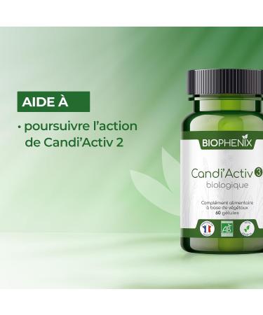 Bioph nix Candi'Activ 3 Organic 60 Capsules - 100% Natural Vegetable Based Food Supplement - Modules the Proliferation of Candida Albicans - Buy Online on GoSupps.com