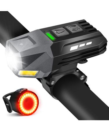 Bike Light Set, Rechargeable COB Bike Lights Front and Rear, Powerful Waterproof Bicycle Lights, Instant Install Fit for All Bikes, Lightweight Compatible with Running, Road Bikes Black