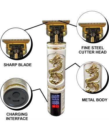 Professional Hair Trimmer for Men Rechargeable Cordless Beard & Body Edger with LED Display Vintage Zero Gap Clipper in White & Gold - Buy Online on GoSupps.com