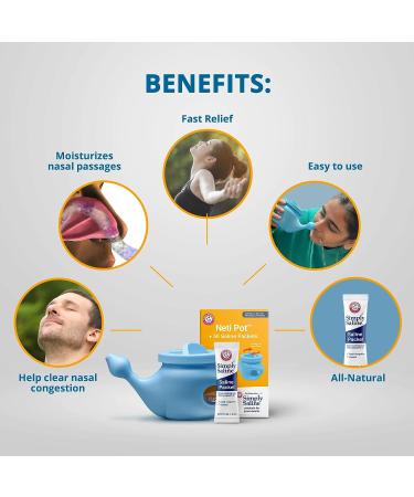 GuruNanda Arm & Hammer Neti Pot - Nasal Rinse Kit for Sinus Wash & Allergy Relief - BPA-Free - 50 Salt Packets Included - 240ml - Blue - Buy Online on GoSupps.com