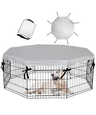 EXPAWLORER Dog Playpen Cover - Sun/Rain Proof Dog Pen Cover Provide Shade and Security Outdoor Indoor, Fits 24" Pet Playpen with 8 Panels (Note: Playpen Not Included) Silvery