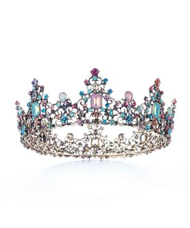 MR Mcrown Baroque Queen Crown for Womens  Rhinestone Wedding Crowns and Tiaras Costume Party Vintage Hair Accessories with Gemstones 1.multicolor