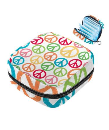 Peace Sign Patterns Sanitary Napkins Storage Pocket Menstruation Pad Pocket Pable Menstrual Cup Bag with zip for teenagers girls women women