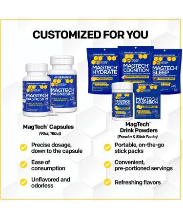 Magtech Magnesium Capsules & Lemonade Bundle - 3 Forms of Magnesium - Supports Relaxation and Brain Health* - 60 Total Servings - Buy Online on GoSupps.com