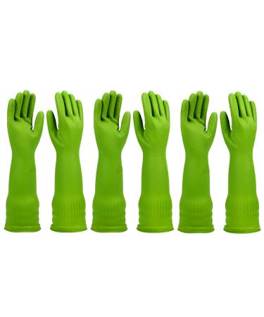 Wekiwgot 3 pairs of rubber gloves long for kitchen reusable and waterproof with non -slip handle ideal for household cleaning and rinsing green