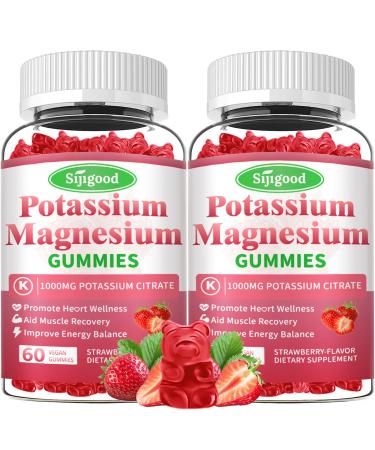 2 Pack Potassium Magnesium Gummies High Absorption Magnesium Potassium Supplement with Vitamin B6 for Leg Cramps & Muscle Health Strawberry 120 Count Strawberry 60 Count (Pack of 2)