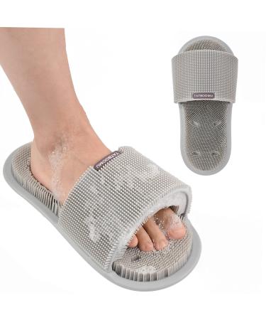 TATBOOMU Shower Foot Scrubber,Soft Silicone Bristles with Non-Slip Suction Cups - Cleans,Smooths,Exfoliates & Massages Your Feet Without Bending,Improve Circulation & Soothes Tired Feet (1PCS Gray)