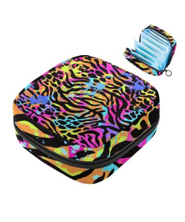Menstruation pad bag with zipper women's napkin bag tampons collecting bags for women and girls (colorful abstract animal sleapoard pattern)