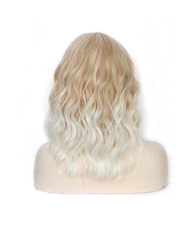 Natural-Looking Ombre Blonde Wavy Bob Wig with Bangs - Heat Resistant Synthetic Wig for Women - Buy Online on GoSupps.com