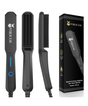 VIKICON Beard Straightener Comb for Men Professional Beard Hair Straightening Heated Brush w/Anti-Scald 3 Temperatures & LCD Display Portable Ionic Hot Comb with Travel Bag Gifts for Men