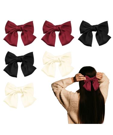 EUPSIIU 6 Pieces Bow Hair Clip Big Bowknot Hairpin French Hair Clips 3 Color Bow Hair Clip for Women Solid Color Bow Hair Clips Hair Barrettes Accessories for Women Girls (Red+Black+White)