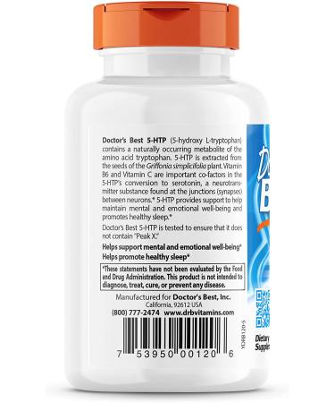 Doctor's Best 5-HTP Enhanced with Vitamins B6 & C 120 Count - Non-GMO, Vegan, Gluten & Soy Free - Buy Online on GoSupps.com