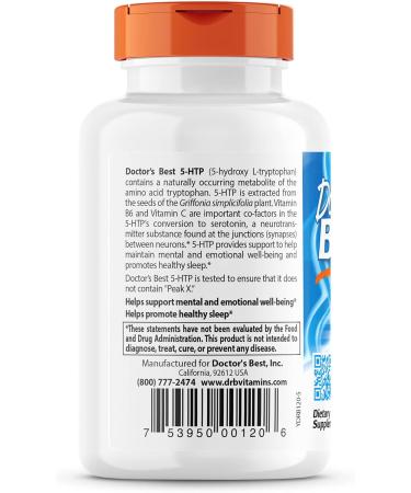 Buy Doctor's BEST 5-HTP with Vitamins B6 & C | Non-GMO Vegan Gluten & Soy Free | 120 Count (Pack of 2) - International Shipping Available - Buy Online on GoSupps.com
