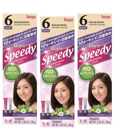 BIGEN SPEEDY CONDITIONING COLOR (#6 Medium Brown) Pack of 3 With a Free Tint Brush