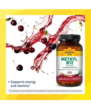 Country Life Methyl B12 Cherry 5000 mcg - 60 Lozenges | Boost Energy & Support Metabolism - Buy Online on GoSupps.com