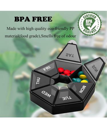 Travel Pill Box Organiser 7 Day 2 Times a Day 2Pcs Portable Black Weekly Medicine Storage - Buy Online on GoSupps.com