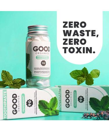 Good Organics Toothpaste Tablets - Natural Plaque Removal & Teeth Whitening - Zero Waste, Xylitol, Travel-Friendly, Fluoride-Free - Minty Flavor - 90 Counts - Buy Online on GoSupps.com