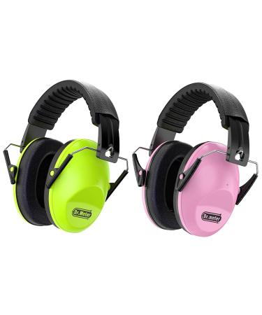Dr.meter Ear Defenders Children Children Ear Defenders NRR 27dB Protective Earmuffs with Noise Blocking Children Ear muffs for Sleeping Studying Adjustable Head Band green+pink