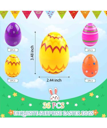 Fudragtn 36Pcs Printed Plastic Easter Eggs - Large 3.48 Inch Bulk Colorful Eggs for Easter Theme Party, Favors, Egg Hunt & Basket Stuffers - Buy Online on GoSupps.com