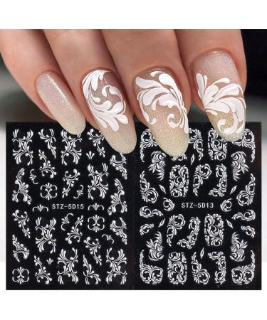 DIY Manicure Lace French Winter Sliders 5D Acrylic Nail Stickers Wedding Design White(STZ-5D13) - Buy Online on GoSupps.com