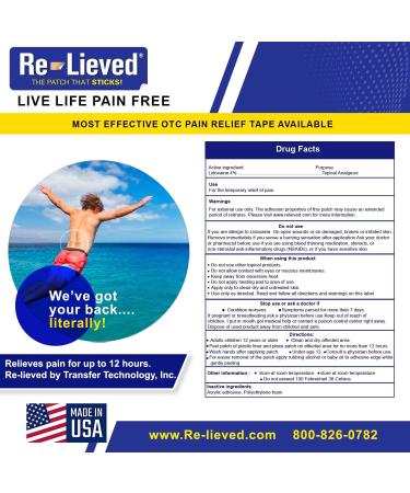 Re-Lieved 4% Lidocaine Pain Relief Wrap - Back, Joint & Muscle Pain Relief - Superior Sticking, Water-Resistant - 2 x 10 Strips, USA Made - Buy Online on GoSupps.com