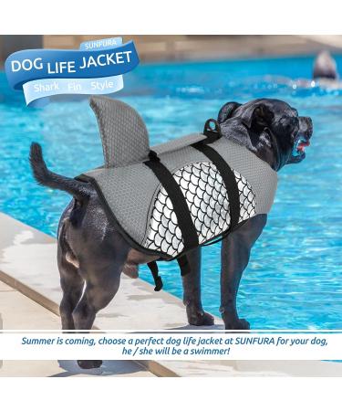 SUNFURA Dog Life Jacket | Shark Fin Design Pet Vest for Safety & Buoyancy | Rescue Handle | Swim Pool Beach Boating | Adjustable Ripstop Lifesaver | Small Medium Dogs - X-Large Silver - Buy Online on GoSupps.com