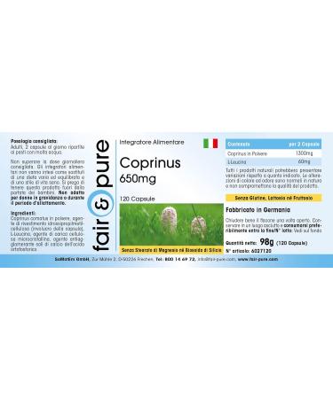 Fair & Pure - Coprinus 650mg (Coprinus Comatus) - natural mushroom powder - vegan - Buy Online on GoSupps.com