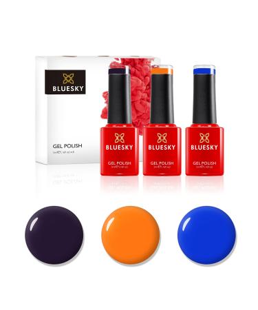 Bluesky Gel Nail Polish Set Dusk 'Til Dawn. Neon04 - Orange Sorbet 80510 - Fedora Neon32 - Blue Bamboo 3 x 5 ml Orange Black Blue (Requires Curing Under UV or LED Lamp) Halloween Colours Dusk 'Til Dawn 15 ml (Pack of 1)