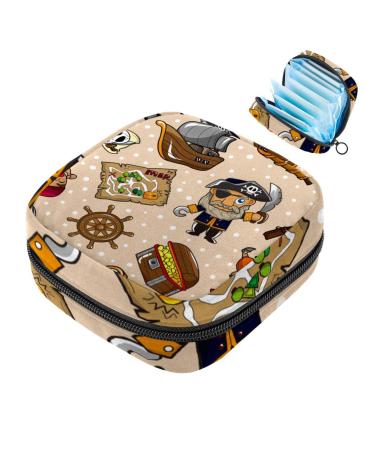 Storage bags for women's tape with pirate ship rudder compass treasures map large menstrual cup cylinder pocket with zipper periodic inserts bags panty liners tampons for girls multicolored 09