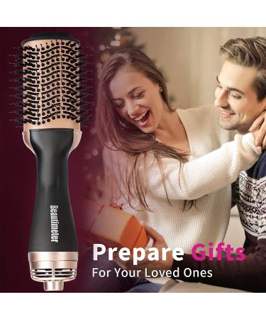 Beautimeter 3-in-1 Hot Air Brush & Hair Dryer - Ionic Volumizer for Straightening & Curling, 1000W - Black & Gold - Buy Online on GoSupps.com