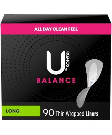 U by Kotex Balance Daily Wrapped Panty Liners for Women (Previously 'Barely There') Light Absorbency Long 90 Count (Packaging May Vary)
