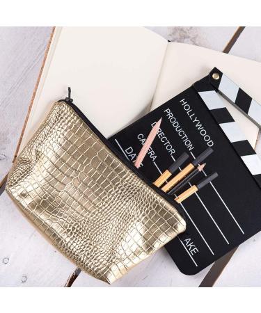 PREMYO Small Cosmetic Bag - Stylish Makeup Bag for Women & Girls - Versatile Handbag & Pencil Case in Gold - Buy Online on GoSupps.com
