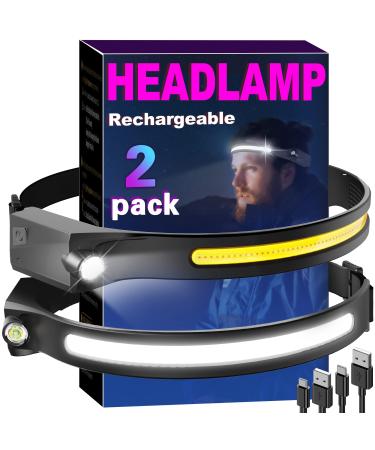 LED Headlamp Rechargeable 2 Pack Headlamps for Adults Rechargeable 230 Wide Beam 5 Modes Hardhat Headlamp for Forehead Type-C Charging Head Lamp for Camping Hiking Running Repairing Fishing 2 Count (Pack of 1)