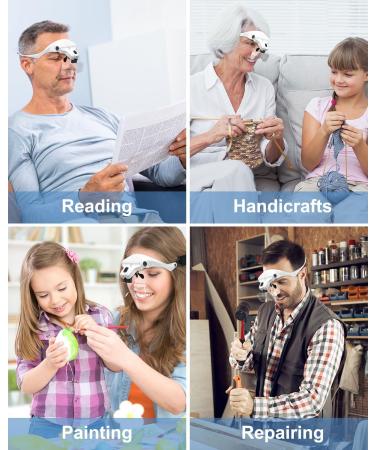 AUTOPkio Reading Magnifying Glasses Headband Magnifier with 2 LED Lights and 5 Interchangeable Lenses - Ideal for Repair, Modeling, and Crafts - 1.0X 1.5X 2.0X 2.5X 3.5X - Buy Online on GoSupps.com