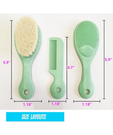 Mocarheri 3PC Baby Hairbrush Set for Newborns & Toddlers | Natural Soft Goat Bristle | Ideal for Cradle Cap | Light Green - Buy Online on GoSupps.com