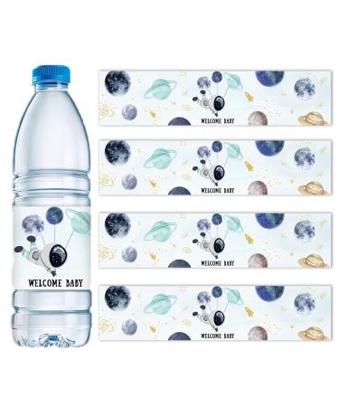 Fangleland 28Pcs Outer Space Baby Shower Water Bottle Labels  Solar System Welcome Baby Water Bottle Wrappers for Gender Reveal Decor - Personalized Astronaut Bottle Label Supplies