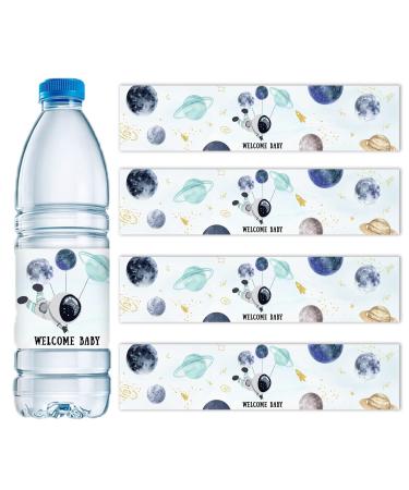 Fangleland 28Pcs Outer Space Baby Shower Water Bottle Labels  Solar System Welcome Baby Water Bottle Wrappers for Gender Reveal Decor - Personalized Astronaut Bottle Label Supplies